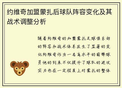 约维奇加盟蒙扎后球队阵容变化及其战术调整分析
